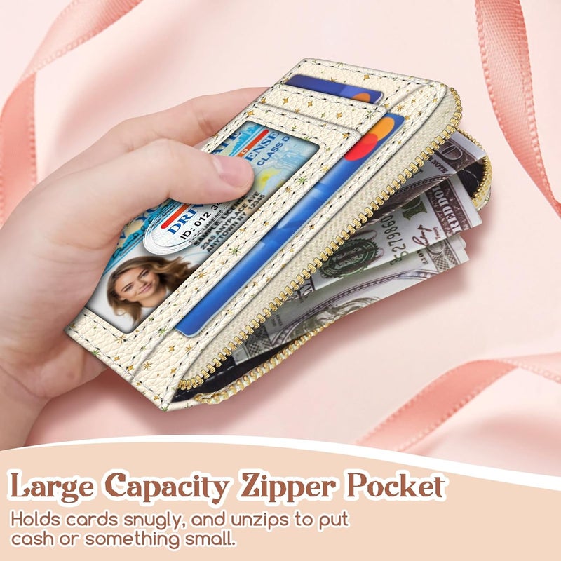 GIANCOMICS Slim Wallet Credit Card Holder Women, White Rfid Blocking Small Card Case, Keychain Thin Pocket Curved Zipper Wallet, Mushroom Travel Card Holder PU Leather ID Window, Ladies Female Gifts - Image 3
